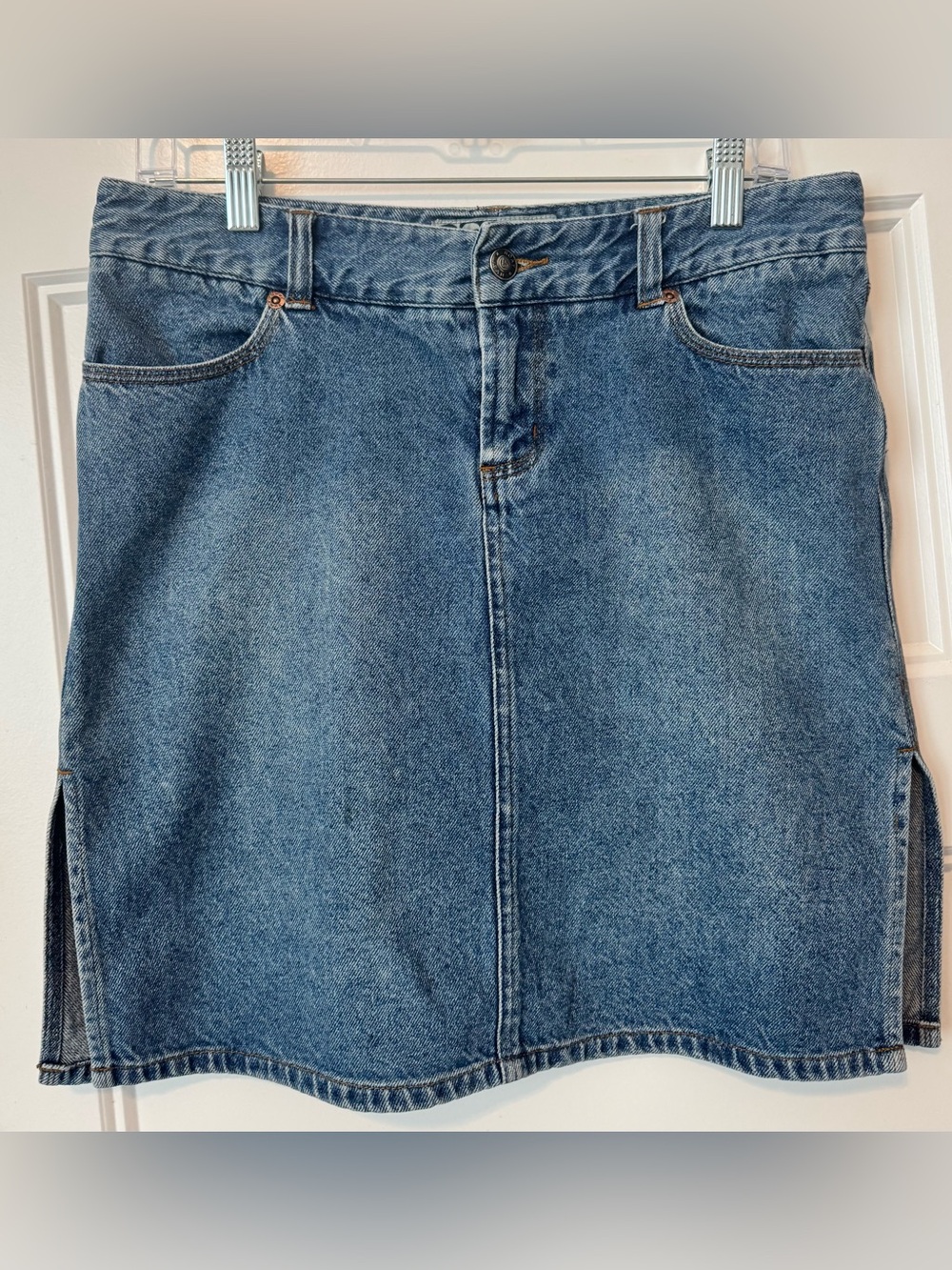 Roxy Denim Mini Skirt Size 7 Blue Jean Skirt Side Slits Y2K Skate Surf